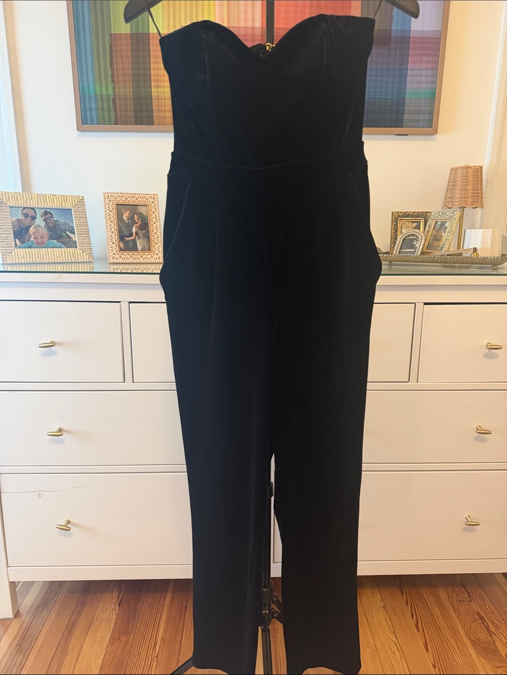 Express Black Strapless Velvet Jumpsuit